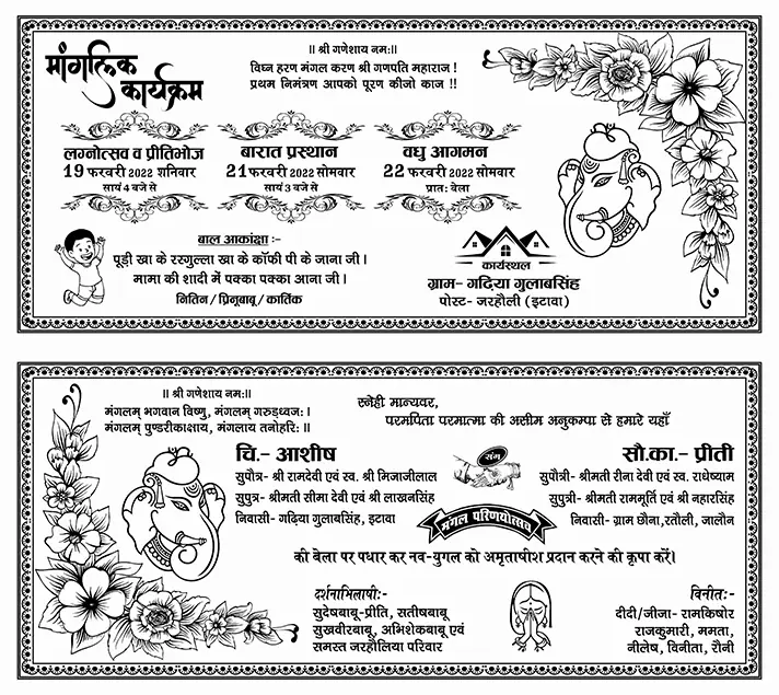 Hindu Wedding Card Latest Design CDR with Fonts