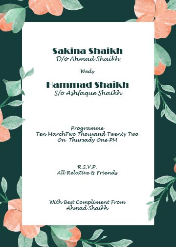 Digital Wedding card Muslim shadi card