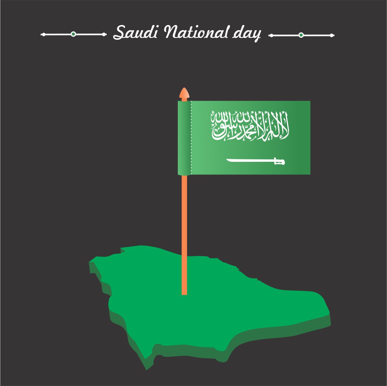 saudi national day flag on saudi map