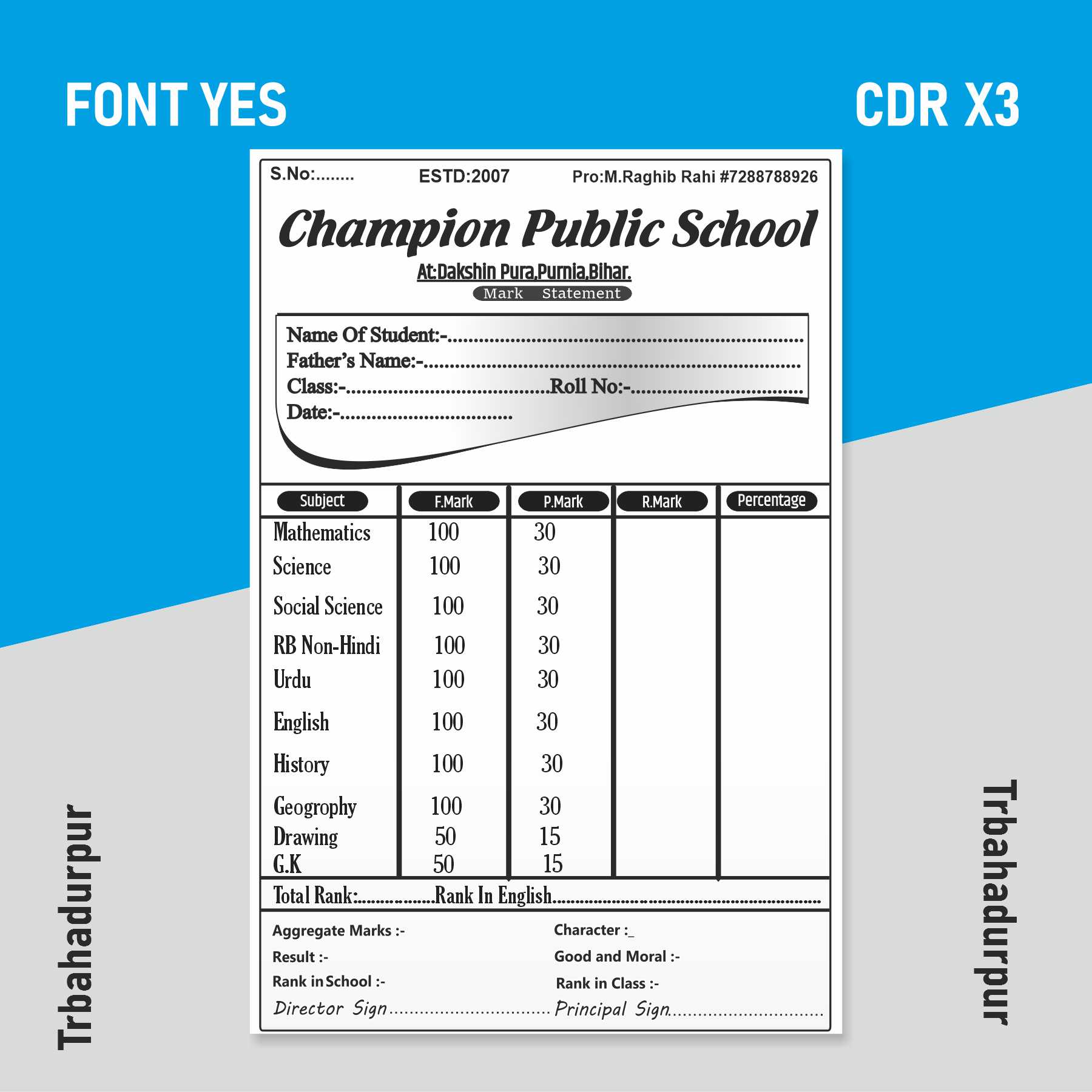 School Marksheet Design