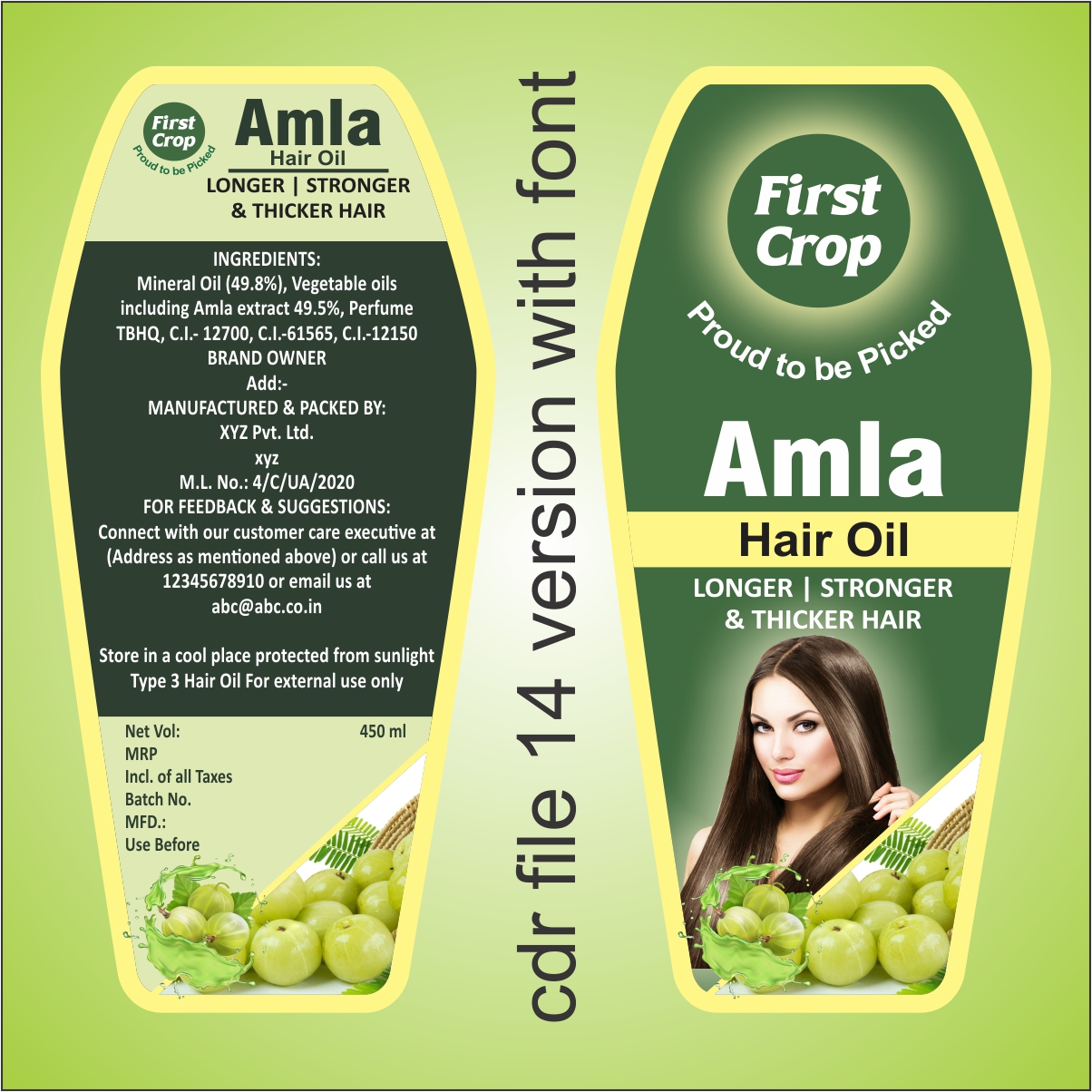 Amla Hair oil design cdr file 14 version with font