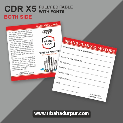 PUMP & MOTORS WARRANTY CARD CDR DESIGN