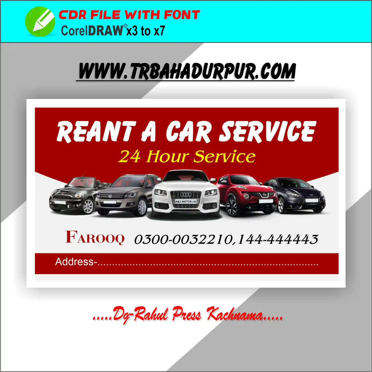 Car Service Visitting Card CDR x3/x7 with font