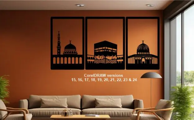Islamic Holy Places Wall Art – Makkah Madina Aqsa (Triptych Design)