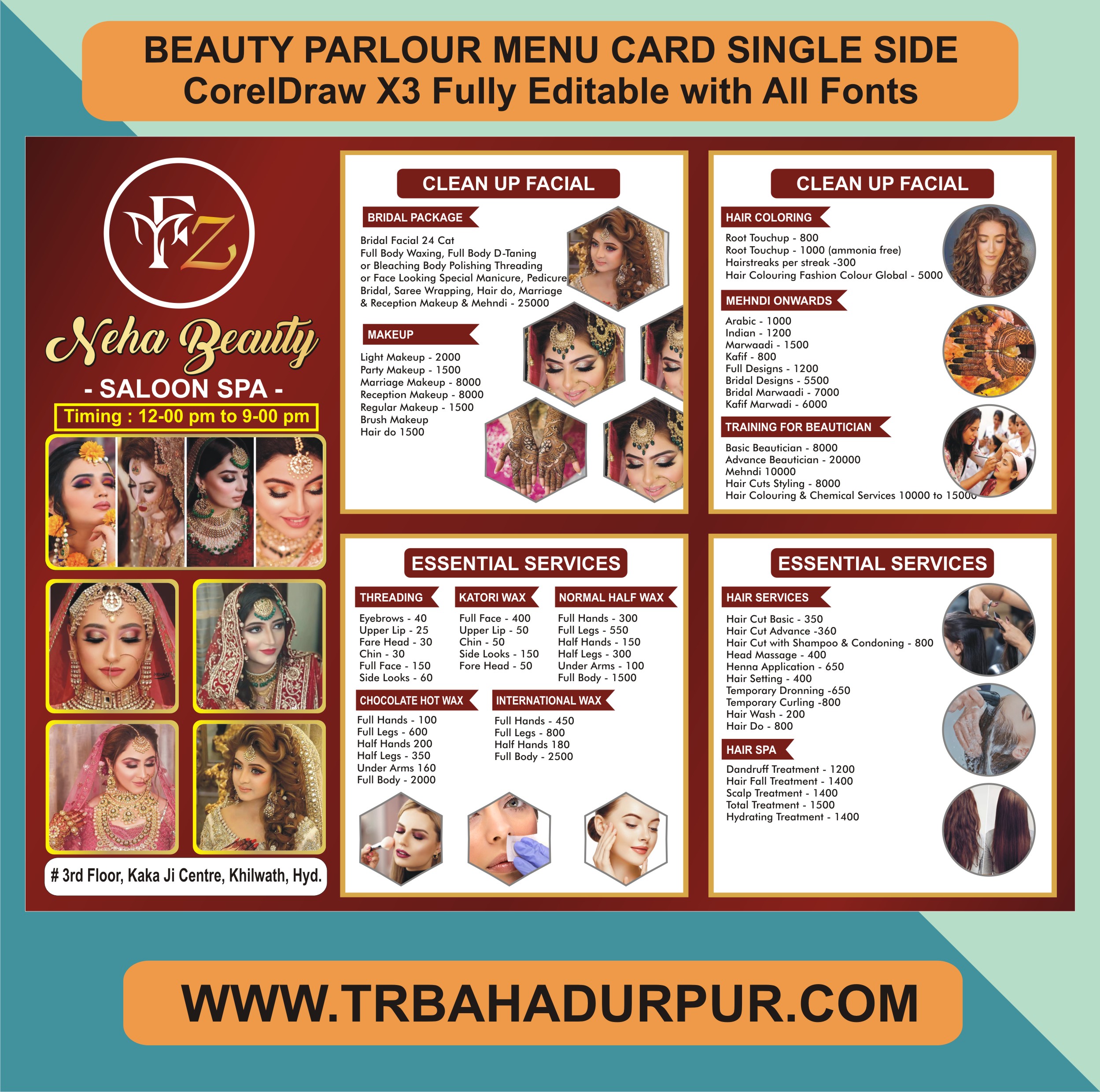 Beauty Parlour Menu Card Single Side