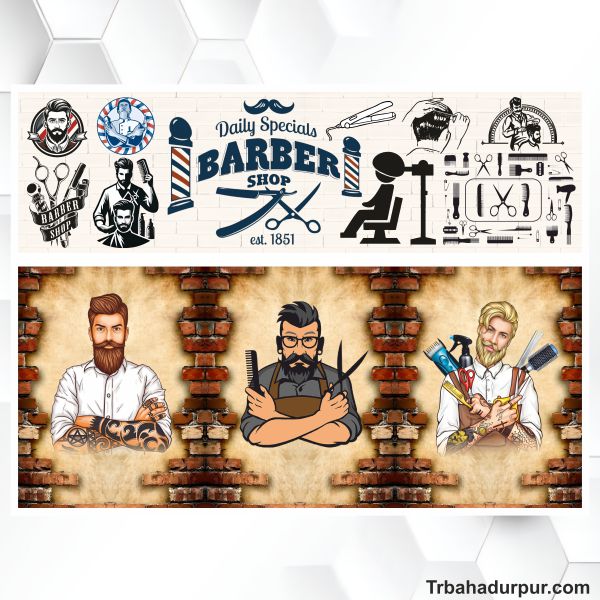 Barber shop wall wallpaper design cdr file