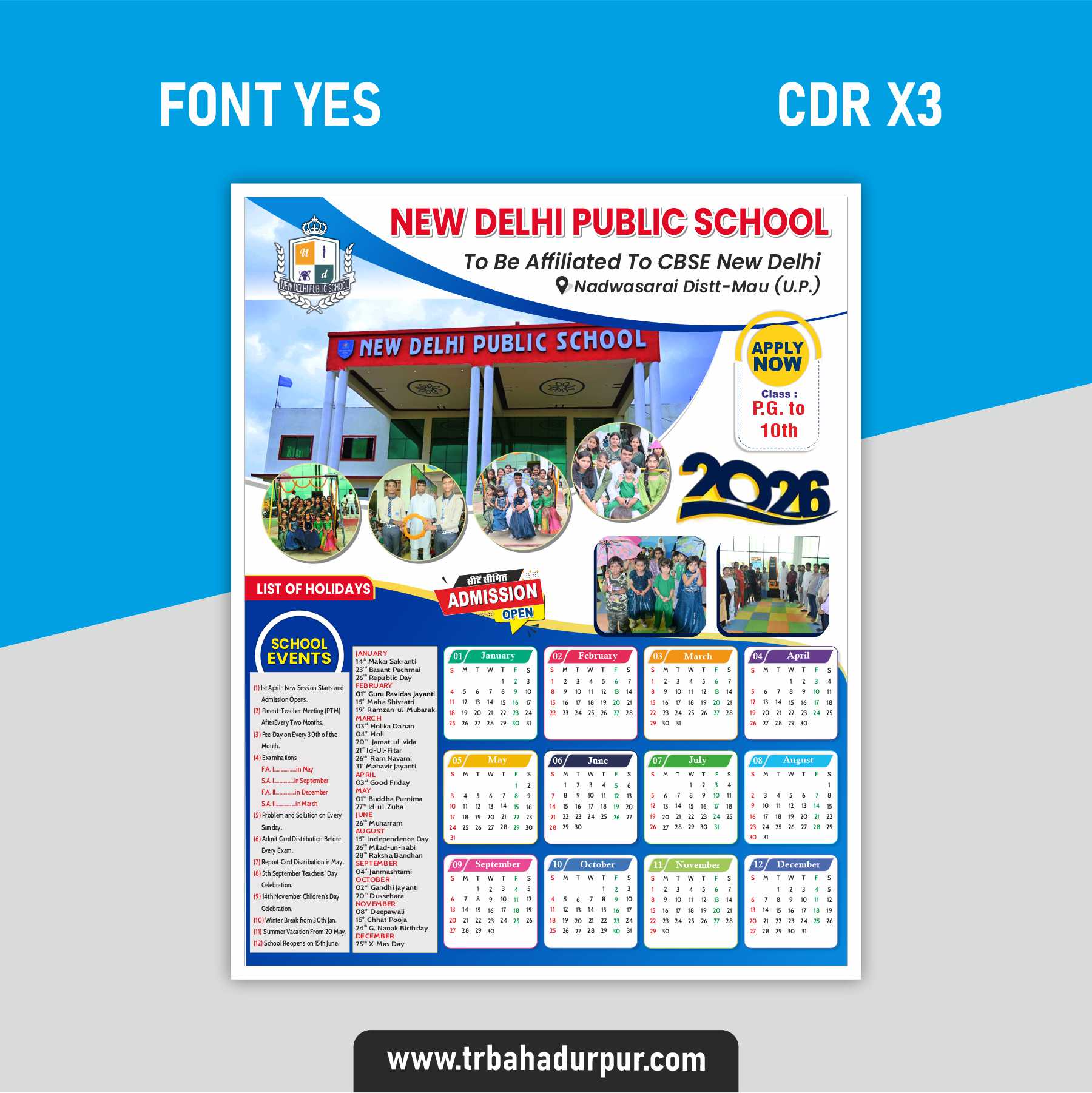School calendar New design download cdr file
