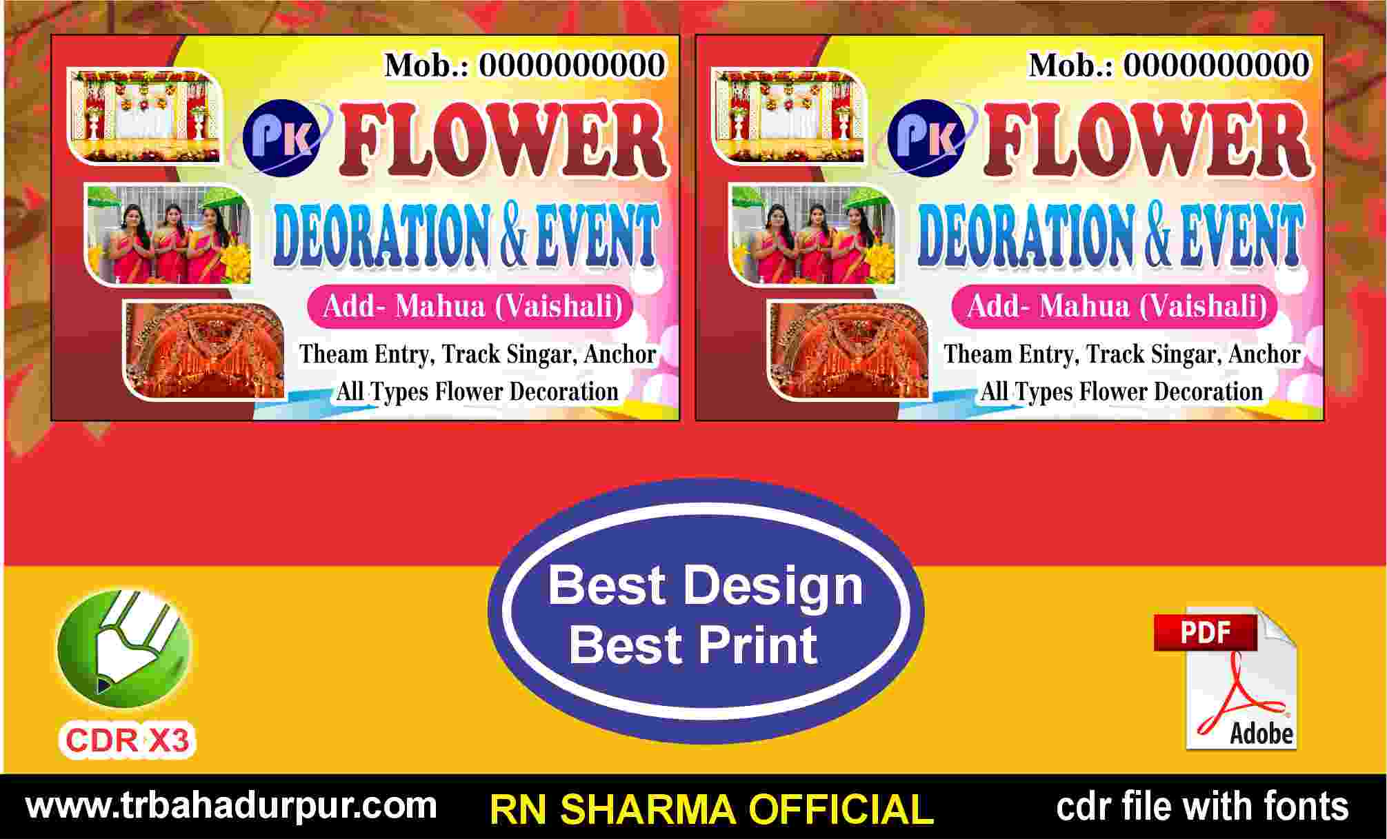 Flower Decoration & Event Visiting Card (CDR) & PDF