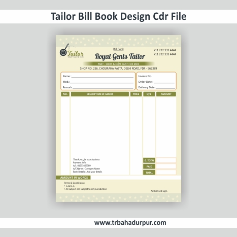 Tailor Bill Book Design Cdr File
