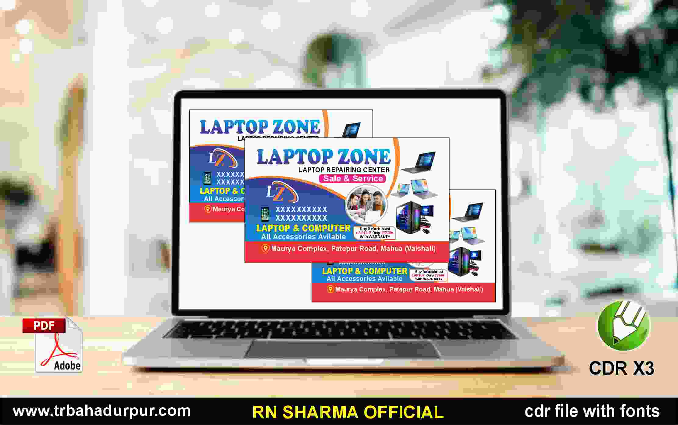 Laptop Shop Visiting Card CDR x3 & PDF