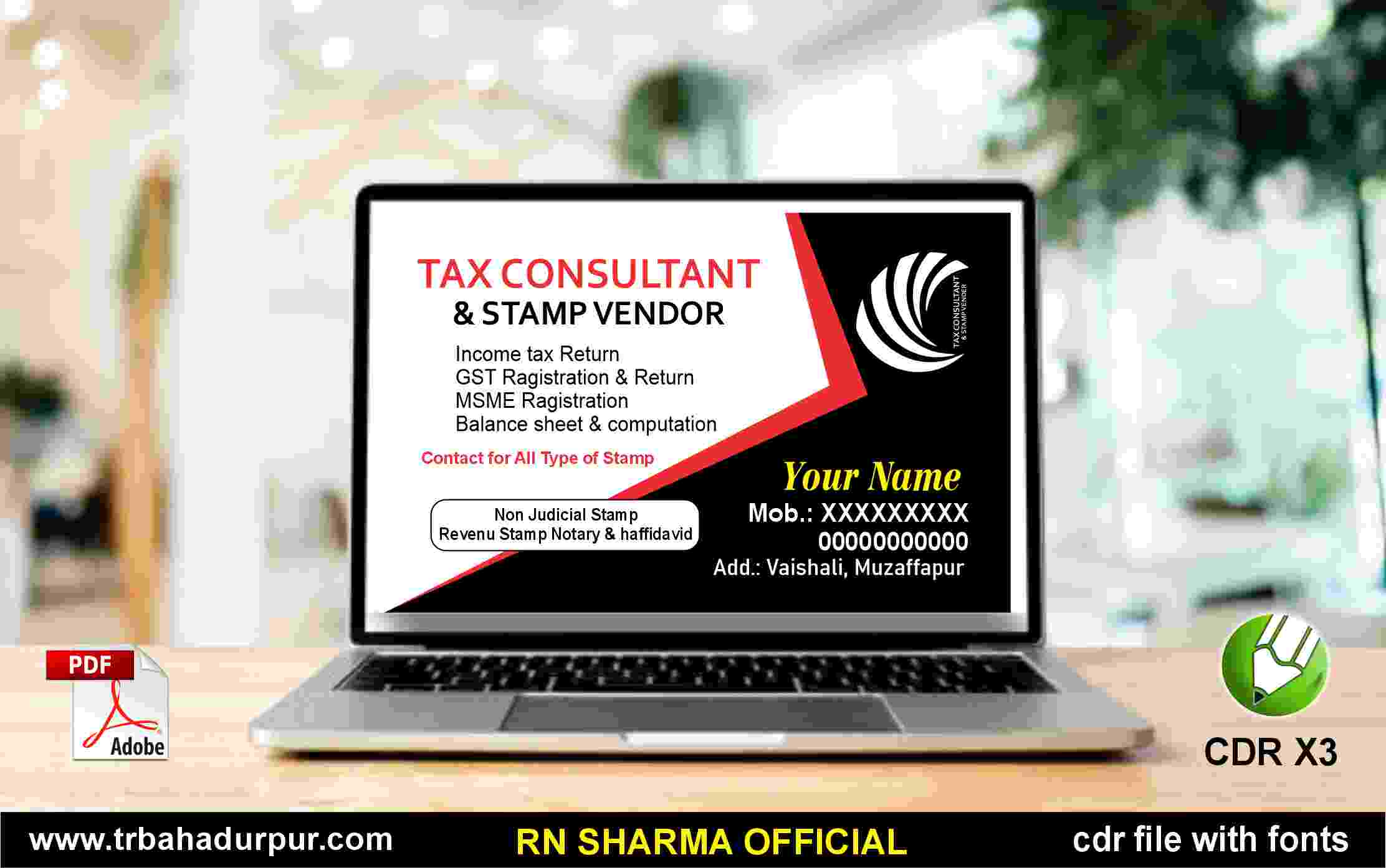 GST Tax Visiting Card Cdr X3 & PDF