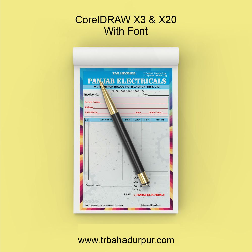 Electricals GST Bill Book Design CDR File