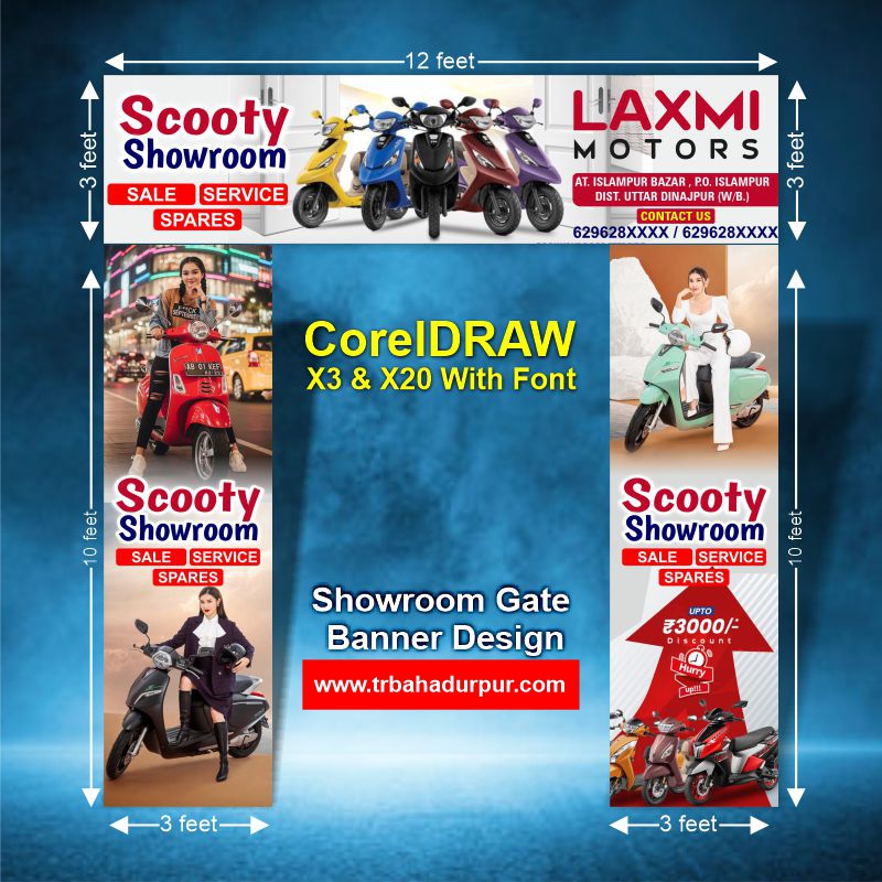 Scooty Showroom Gate Banner Design CDR File