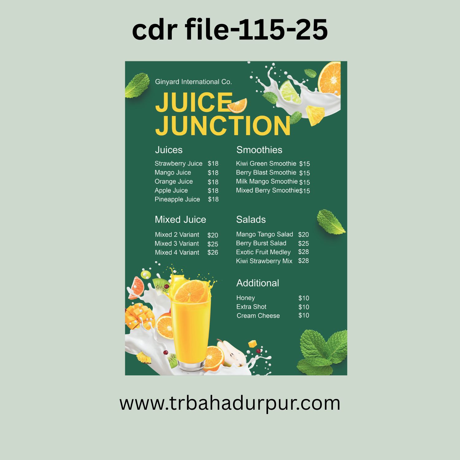 JUICE JUNCTION MENU CARD DESIGN 2026