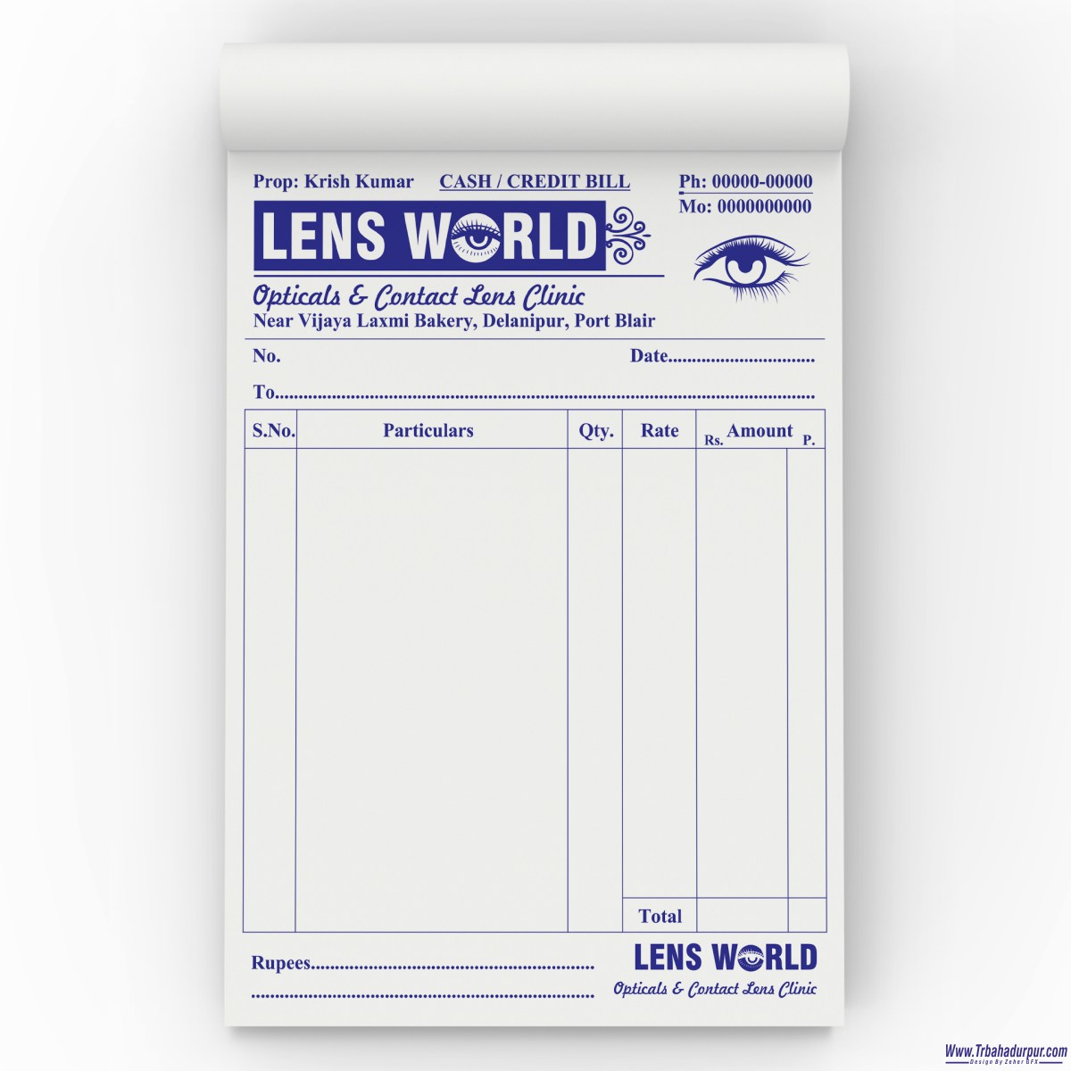 LENS WORLD (CONTACT LENS CLINIC) INVOICE BILL BOOK DESIGN CDR FILE