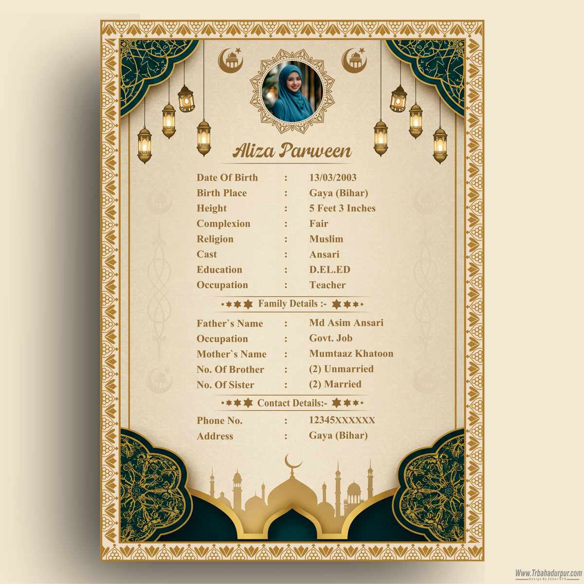 Muslim Marriage Biodata Premium Design CDR File