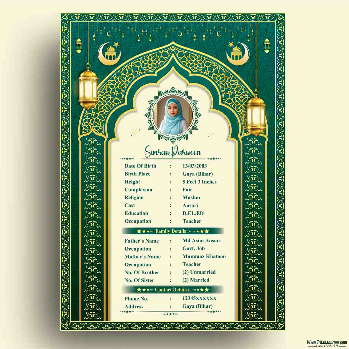 Muslim Marriage Biodata Premium Design CDR File