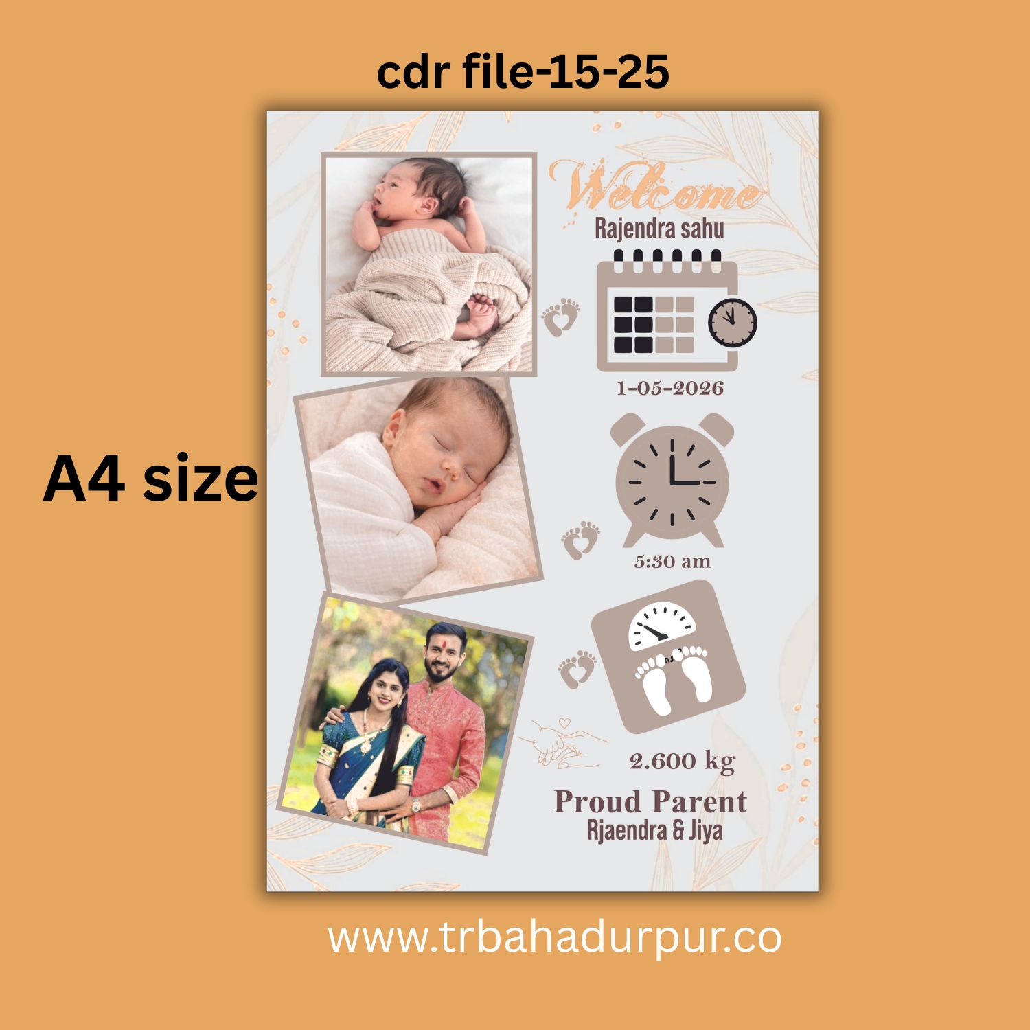 rajendra sahu and jiya proud parents photo fram design A4 size