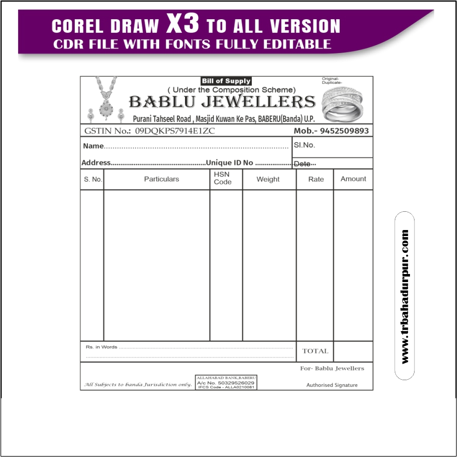 Latest And Best jewellery Bill Book Design CDR File