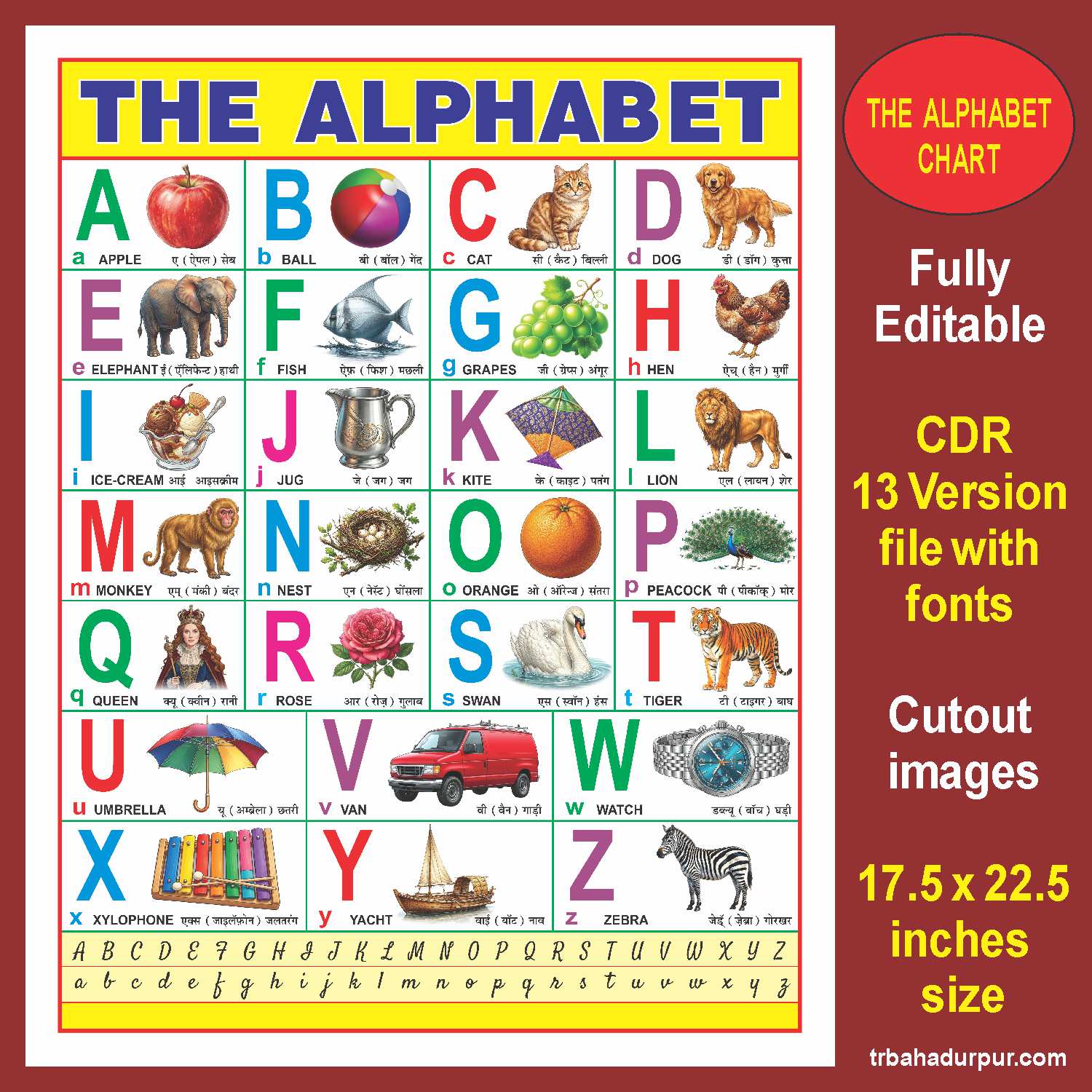The Alphabet Chart in Engish & Hindi