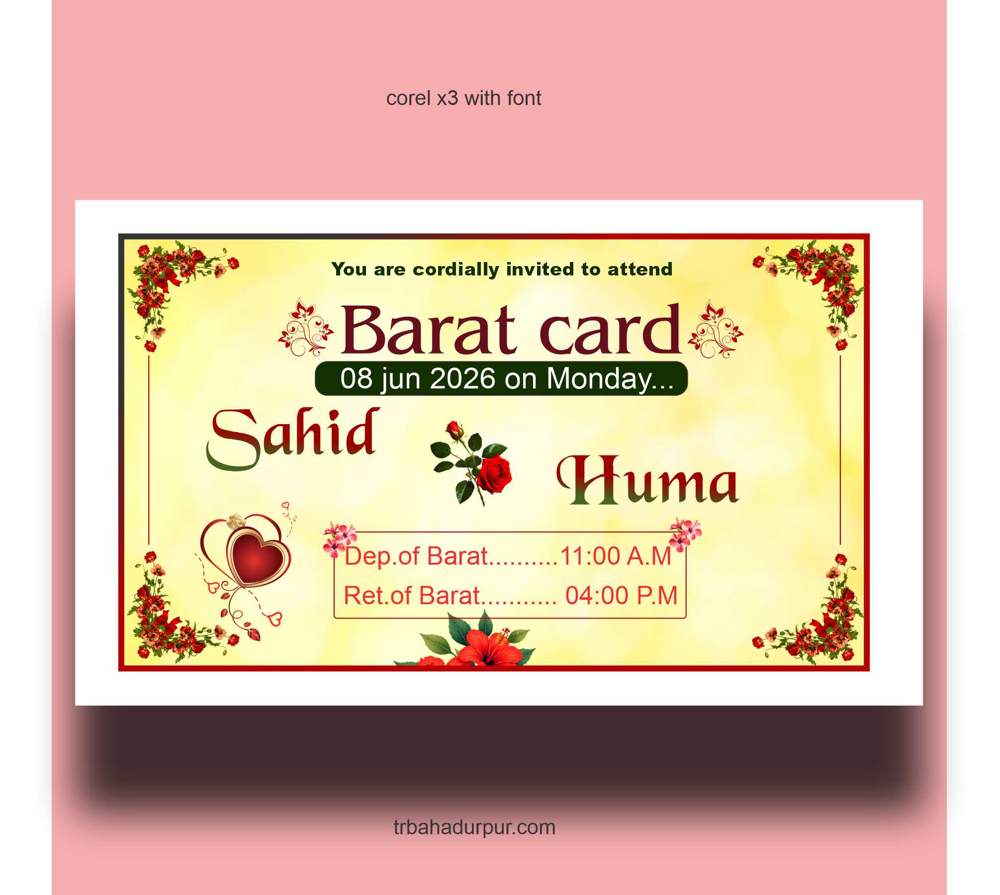 modern barat card design for wedding invitation