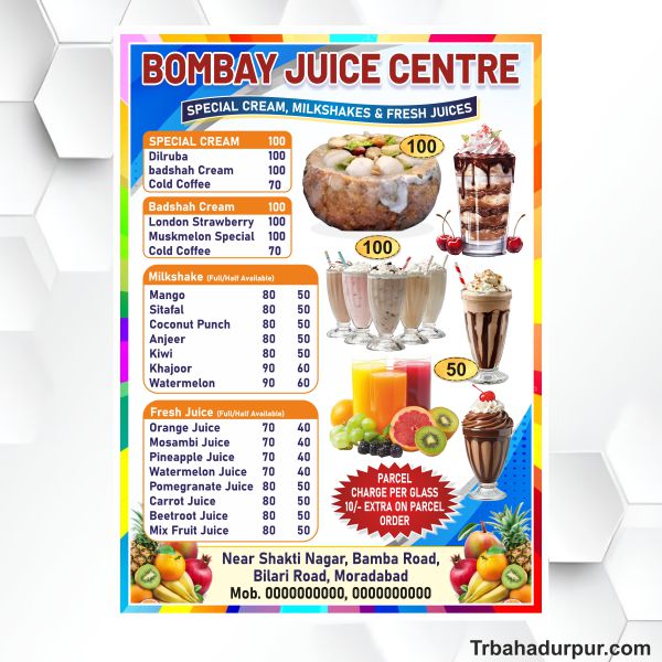 Fruit juice shop menu card design cdr file