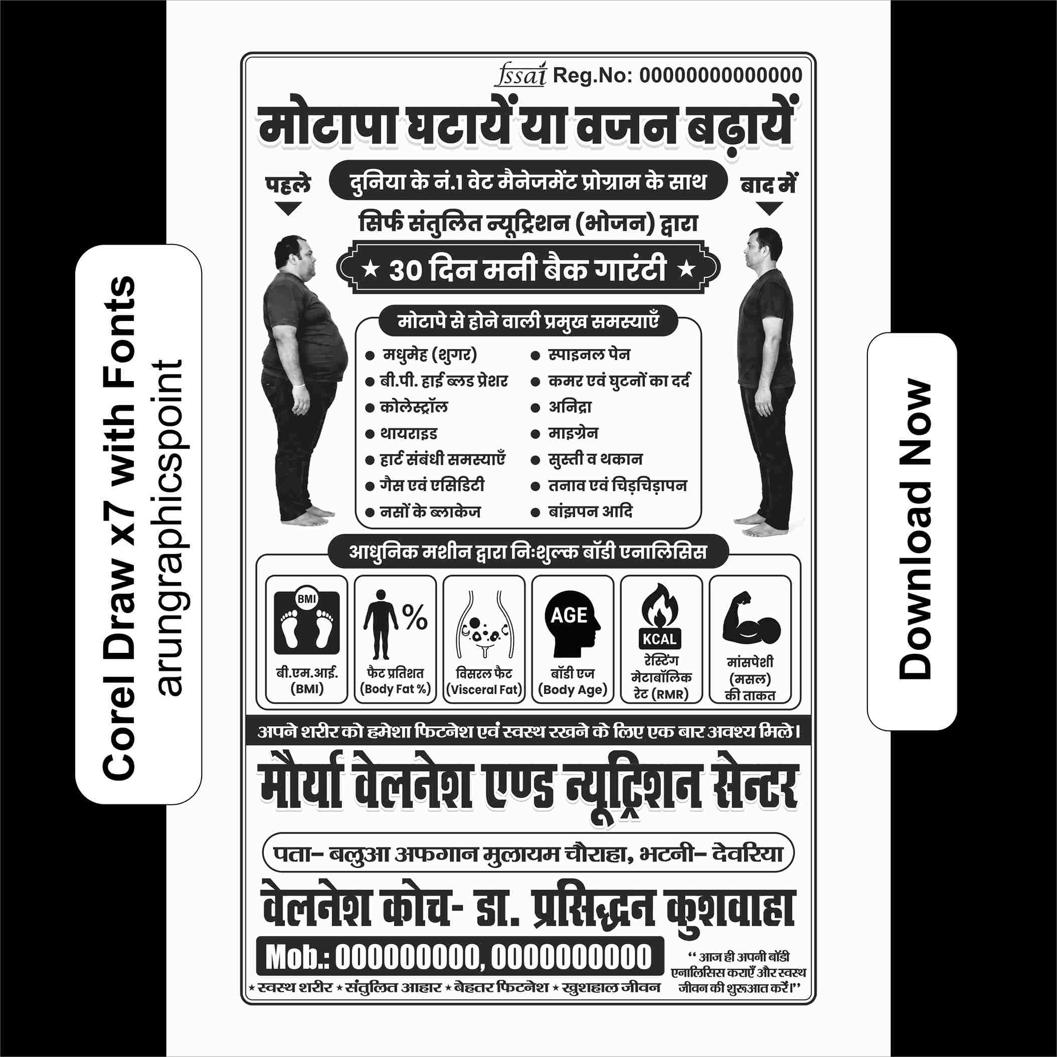 Motapa Badhaye ya Kam Kare Handbill Design CorelDRAW X7 CDR File | Editable Weight Gain & Weight Loss Flyer Template