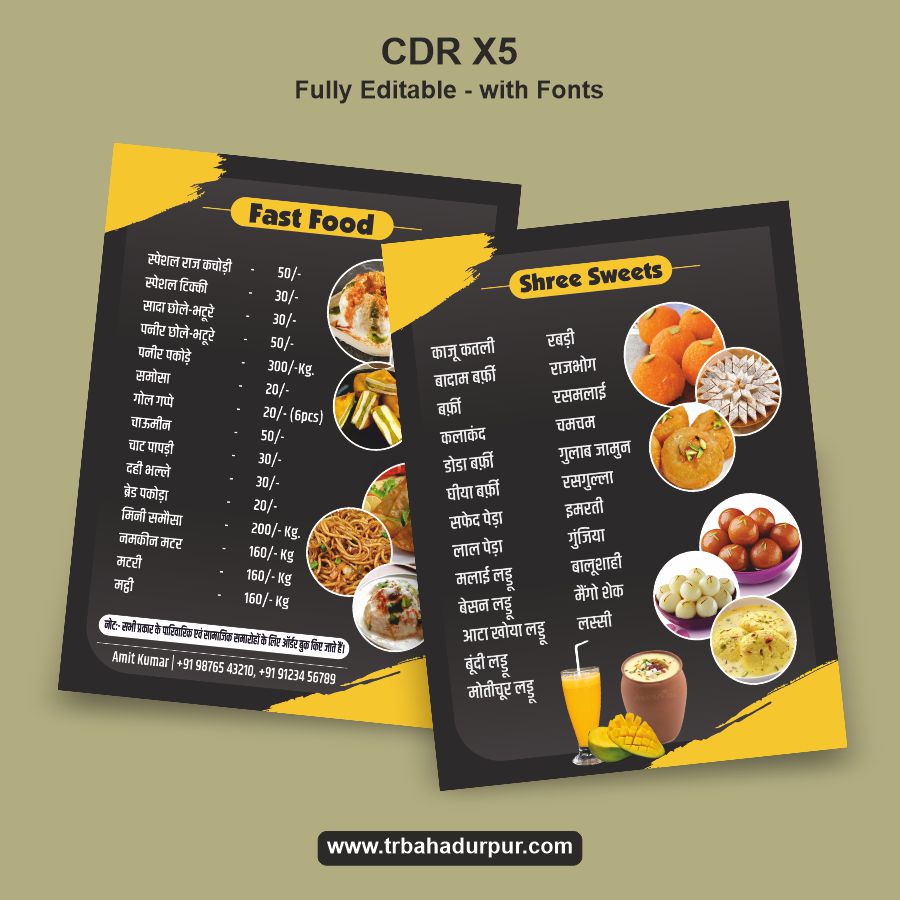 Sweet Shop And Fast Food Menu Cdr