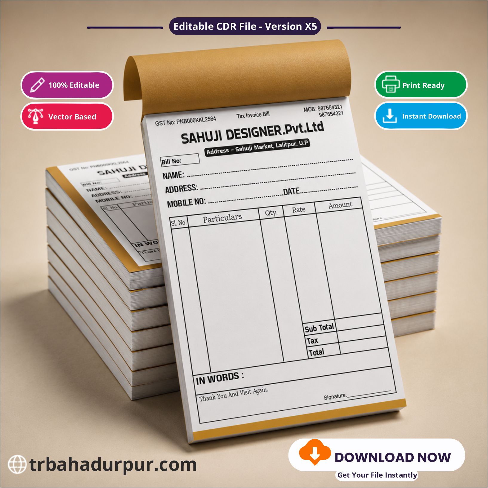 Bill Book Design CDR File
